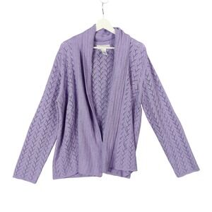 Susan Graver Womens Coastal Preppy Open Knit L Cardigan Metallic Lavender Airy